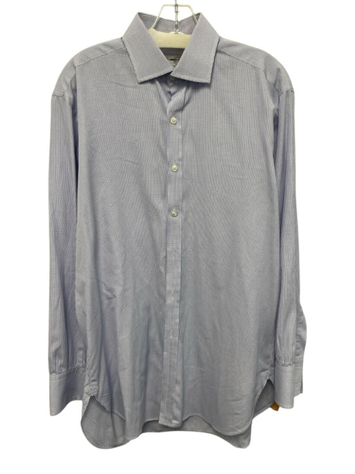 Turnbull & Asser Size est 16 White & Blue Cotton Grid Men's Long Sleeve Shirt White & Blue / est 16