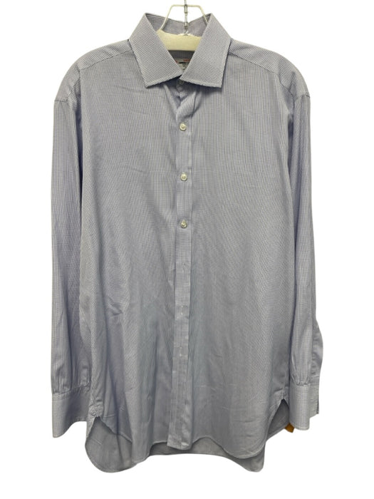 Turnbull & Asser Size est 16 White & Blue Cotton Grid Men's Long Sleeve Shirt White & Blue / est 16