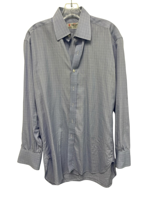 Turnbull & Asser Size est 16 Blue Cotton Grid Button Up Men's Long Sleeve Shirt Blue / est 16