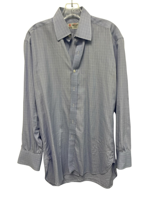 Turnbull & Asser Size est 16 Blue Cotton Grid Button Up Men's Long Sleeve Shirt Blue / est 16