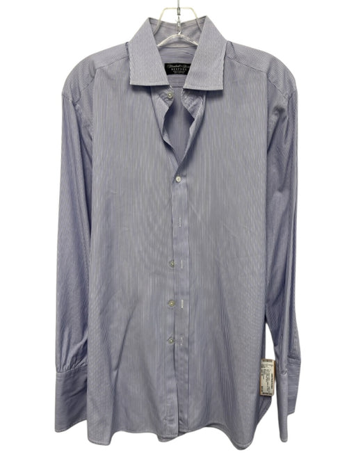 Turnbull & Asser Size est 16 Blue Cotton Striped Button Up Long Sleeve Shirt Blue / est 16