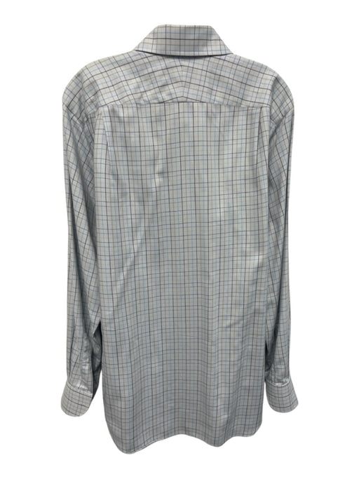 Oxxford Size ML White & Multi Cotton Grid Button Up Men's Long Sleeve Shirt White & Multi / ML