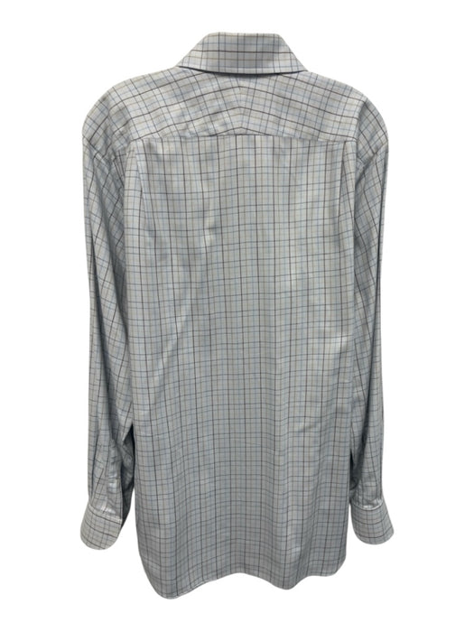 Oxxford Size ML White & Multi Cotton Grid Button Up Men's Long Sleeve Shirt White & Multi / ML
