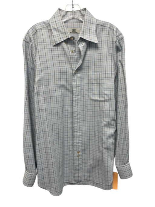 Oxxford Size ML White & Multi Cotton Grid Button Up Men's Long Sleeve Shirt White & Multi / ML