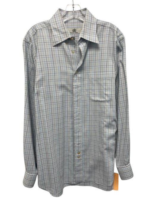 Oxxford Size ML White & Multi Cotton Grid Button Up Men's Long Sleeve Shirt White & Multi / ML
