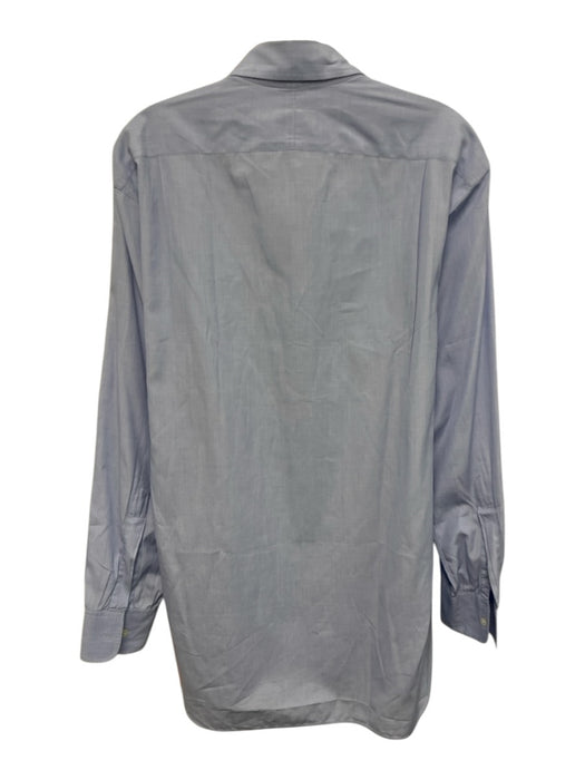 Turnbull & Asser Size Est M Blue Cotton Solid Button Up Men's Long Sleeve Shirt Blue / Est M