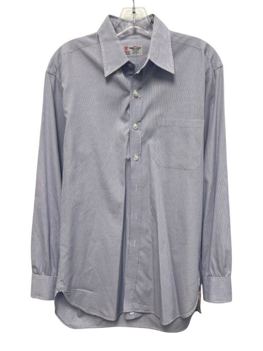Turnbull & Asser Size est 16 White & Blue Cotton Grid Men's Long Sleeve Shirt White & Blue / est 16