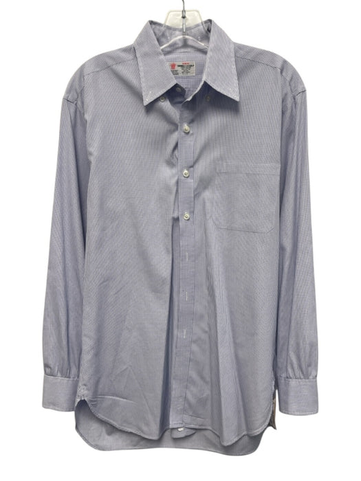 Turnbull & Asser Size est 16 White & Blue Cotton Grid Men's Long Sleeve Shirt White & Blue / est 16
