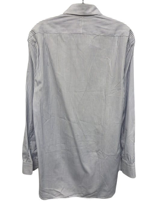 Turnbull & Asser Size est 16 White & Blue Cotton Grid Men's Long Sleeve Shirt White & Blue / est 16
