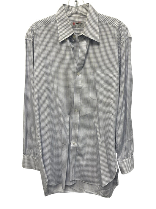 Turnbull & Asser Size est 16 White & Blue Cotton Grid Men's Long Sleeve Shirt White & Blue / est 16