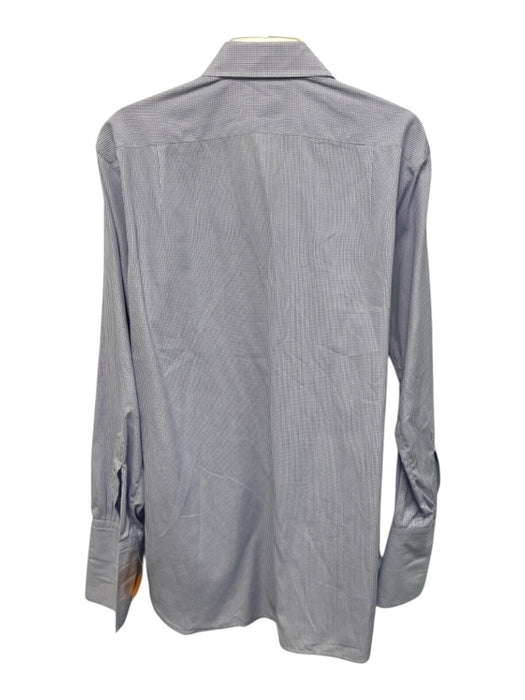 Turnbull & Asser Size est 16 White & Blue Cotton Grid Men's Long Sleeve Shirt White & Blue / est 16