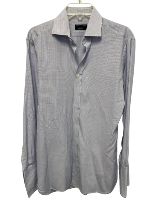 Turnbull & Asser Size est 16 White & Blue Cotton Grid Men's Long Sleeve Shirt White & Blue / est 16