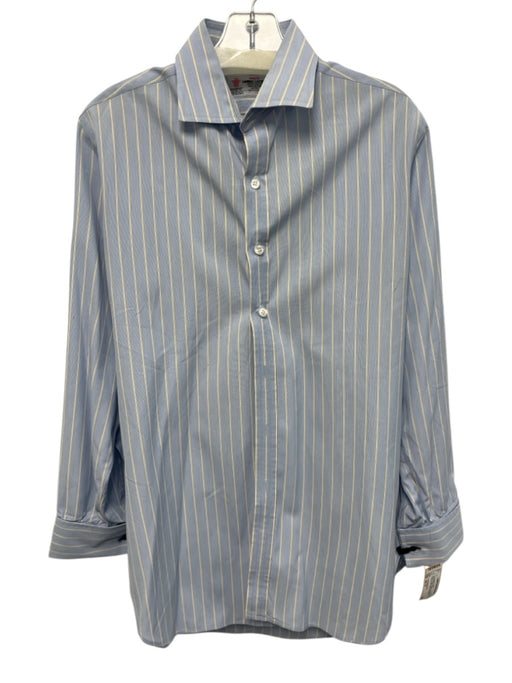 Turnbull & Asser Size est 16 Blue & Yellow Cotton Striped Long Sleeve Shirt Blue & Yellow / est 16