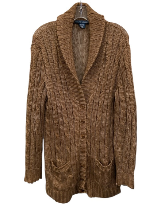Ralph Lauren Size L Brown Linen Knit Long Sleeve Long Cardigan Sweater Brown / L