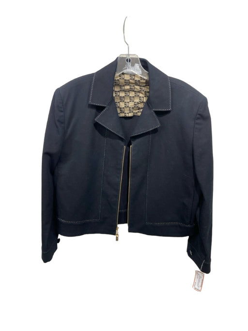 St John Sport Size L Black Cotton & Spandex Collar zipper front Jacket Black / L