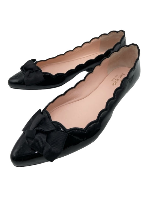 Kate Spade Shoe Size 10 Black Leather Bow detail Scalloped Patent Flats Black / 10