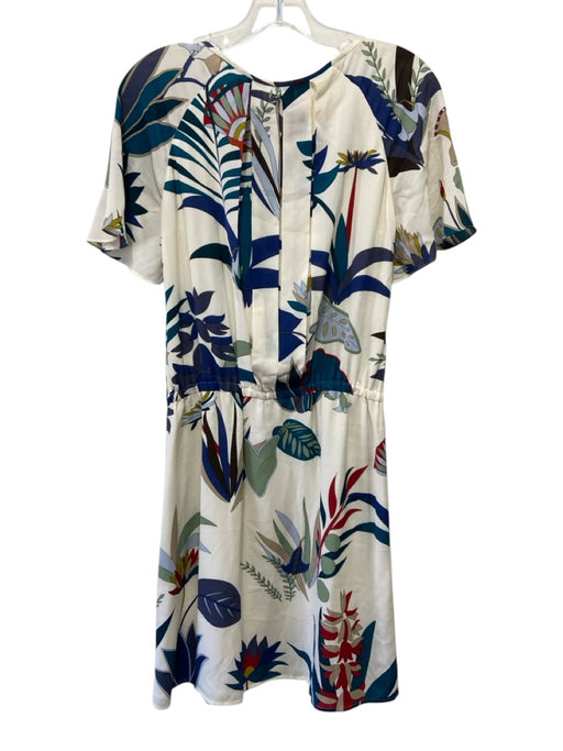 Tory Burch Size 4 Cream, Blue & Multi Silk Short Sleeve Leaves Below knee Dress Cream, Blue & Multi / 4