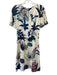 Tory Burch Size 4 Cream, Blue & Multi Silk Short Sleeve Leaves Below knee Dress Cream, Blue & Multi / 4