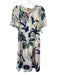 Tory Burch Size 4 Cream, Blue & Multi Silk Short Sleeve Leaves Below knee Dress Cream, Blue & Multi / 4