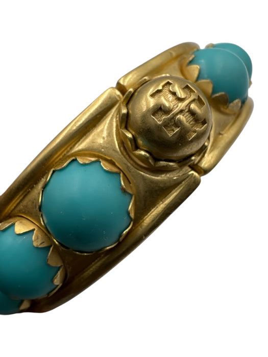 Tory Burch Gold & Blue Metal Clasp Studs Hinge Bracelet Gold & Blue
