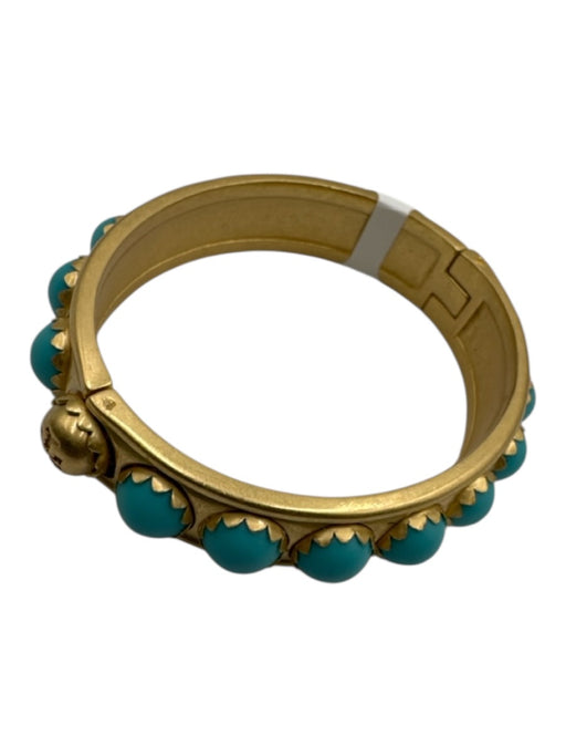 Tory Burch Gold & Blue Metal Clasp Studs Hinge Bracelet Gold & Blue