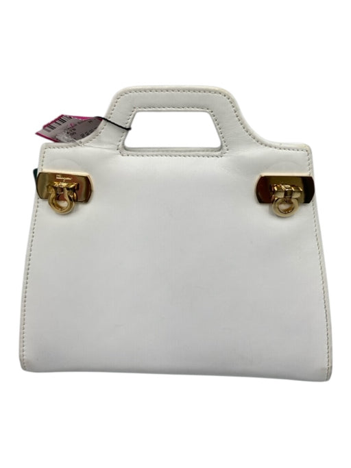 Salvatore Ferragamo White & Gold Leather Metal Hardware Button Close Bag White & Gold / S