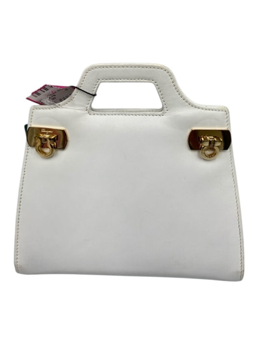 Salvatore Ferragamo White & Gold Leather Metal Hardware Button Close Bag White & Gold / S