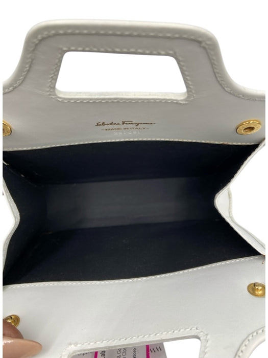 Salvatore Ferragamo White & Gold Leather Metal Hardware Button Close Bag White & Gold / S