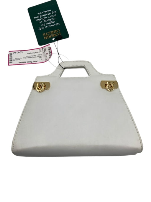 Salvatore Ferragamo White & Gold Leather Metal Hardware Button Close Bag White & Gold / S