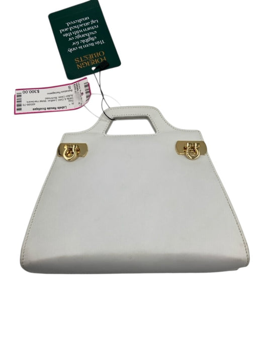 Salvatore Ferragamo White & Gold Leather Metal Hardware Button Close Bag White & Gold / S