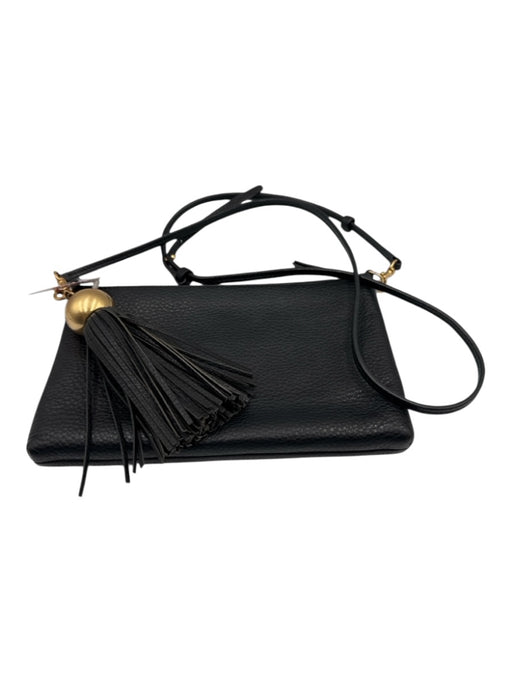 Tory Burch Black Leather Zip Close Crossbody Tassel Bag Black / S/M