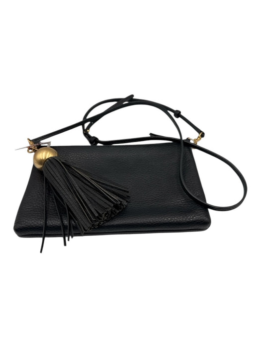 Tory Burch Black Leather Zip Close Crossbody Tassel Bag Black / S/M