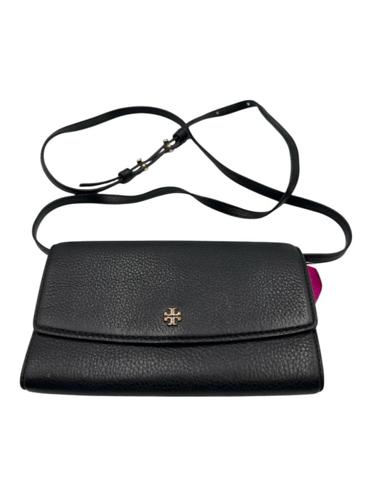 Tory Burch Black Pebbled Leather Magnetic  Flap Crossbody Bag Black / S
