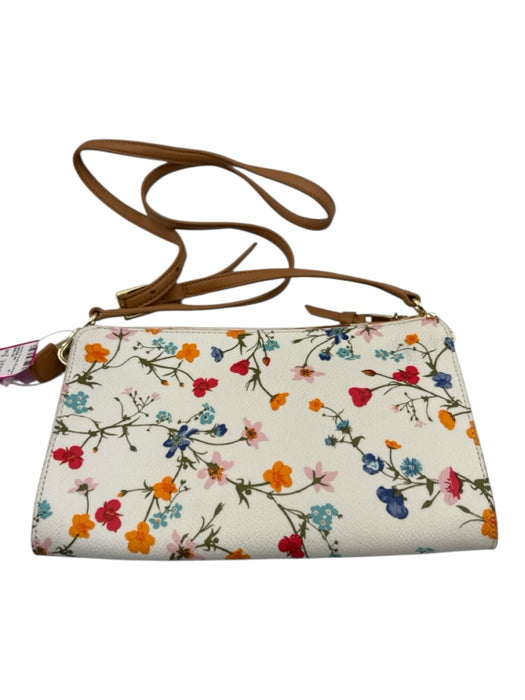 Tory Burch White & Multi Pebbled Leather Zip Close Crossbody Floral Bag White & Multi / S