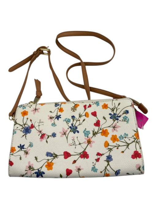 Tory Burch White & Multi Pebbled Leather Zip Close Crossbody Floral Bag White & Multi / S