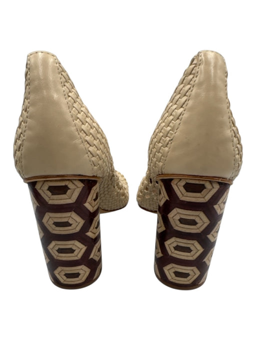 Tory Burch Shoe Size 8 Beige & Brown Leather Woven Chunky Heel Sandals Beige & Brown / 8