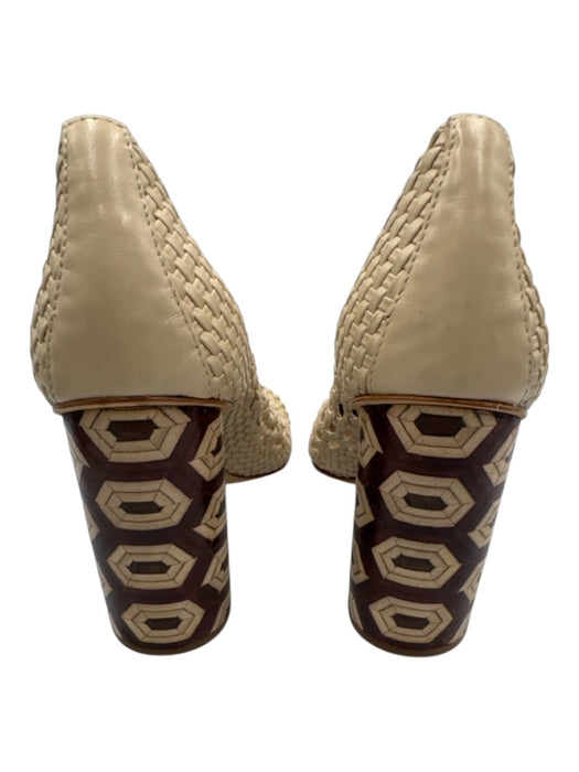 Tory Burch Shoe Size 8 Beige & Brown Leather Woven Chunky Heel Sandals Beige & Brown / 8
