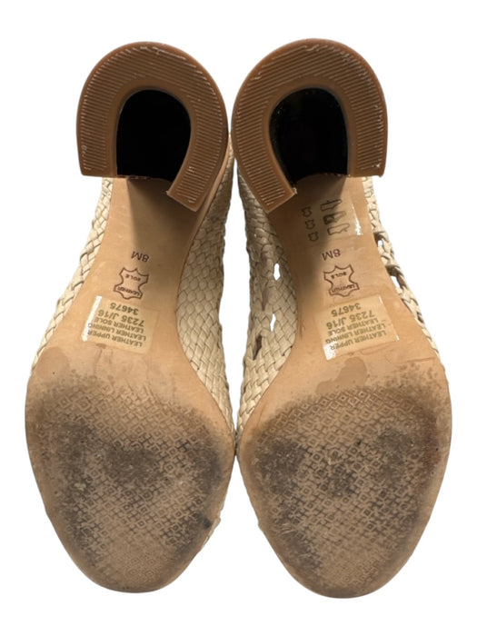 Tory Burch Shoe Size 8 Beige & Brown Leather Woven Chunky Heel Sandals Beige & Brown / 8