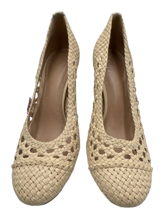 Tory Burch Shoe Size 8 Beige & Brown Leather Woven Chunky Heel Sandals Beige & Brown / 8