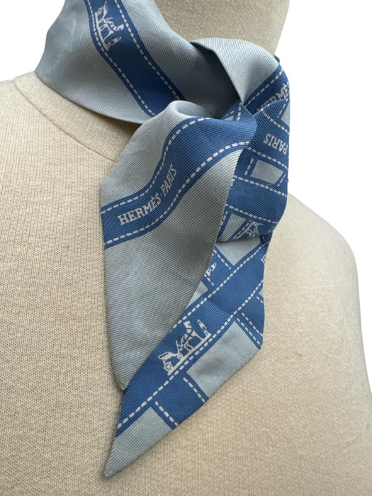 Hermes Blue Silk Neck Tie Thin scarf Blue / S