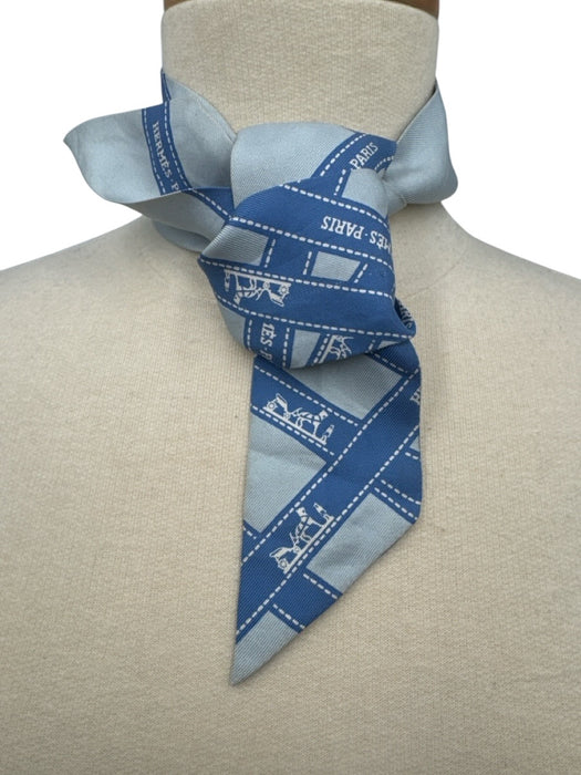 Hermes Blue Silk Neck Tie Thin scarf Blue / S