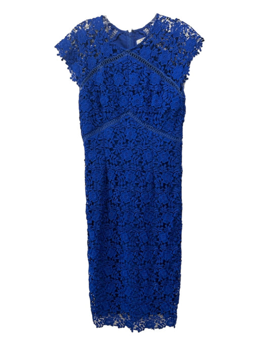 Shoshanna Size 4 Blue Polyester Crochet Overlay Floral Cap Sleeve Zip Back Dress Blue / 4