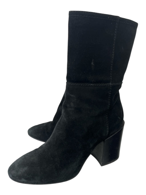 Aquatalia Shoe Size 7.5 Black Leather Suede Almond Toe Block Heel Zip Booties Black / 7.5