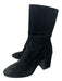 Aquatalia Shoe Size 7.5 Black Leather Suede Almond Toe Block Heel Zip Booties Black / 7.5