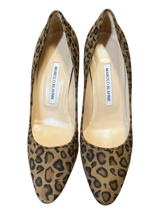 Manolo Blahnik Shoe Size 38 Brown & Black Fabric Animal Print Heel Pump Shoes Brown & Black / 38