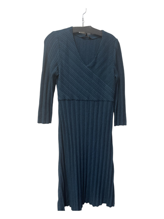 Misook Size XS Teal Blue Polyester Ribbed Knit Long Sleeve V Neck Dress Teal Blue / XS