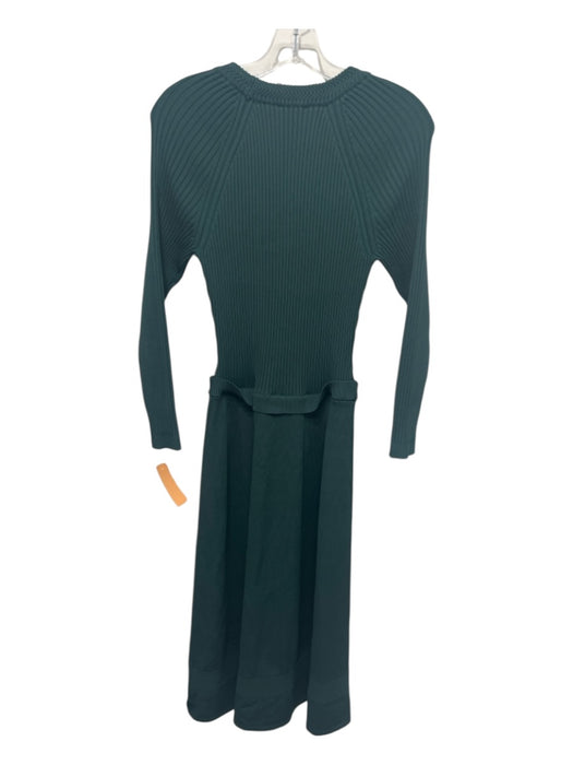 Shoshanna Size S Jade Green Viscose & Nylon Ribbed Long Sleeve Fit & Flare Dress Jade Green / S