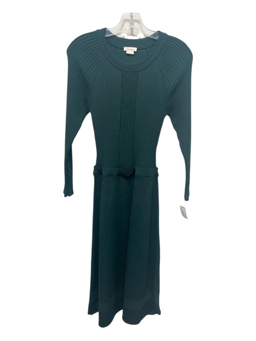 Shoshanna Size S Jade Green Viscose & Nylon Ribbed Long Sleeve Fit & Flare Dress Jade Green / S
