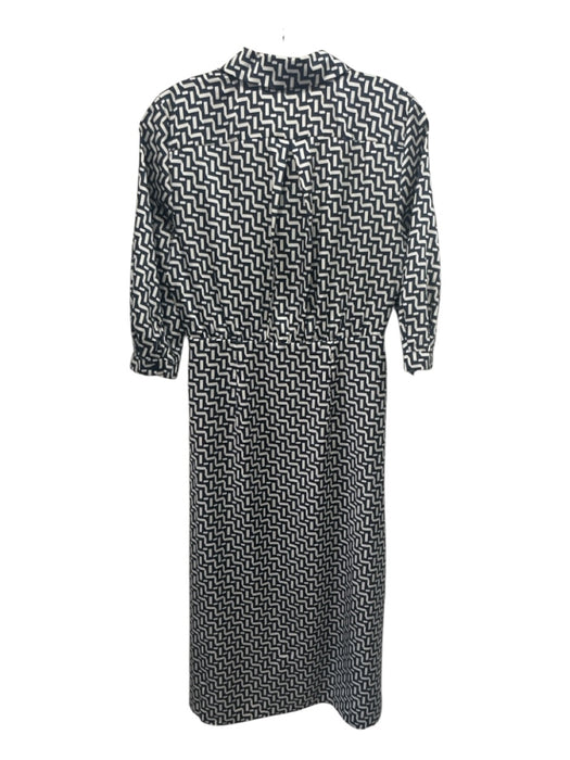 Marella Size 40 Cream, Navy & Black Polyester Collared Geo Print Dress Cream, Navy & Black / 40