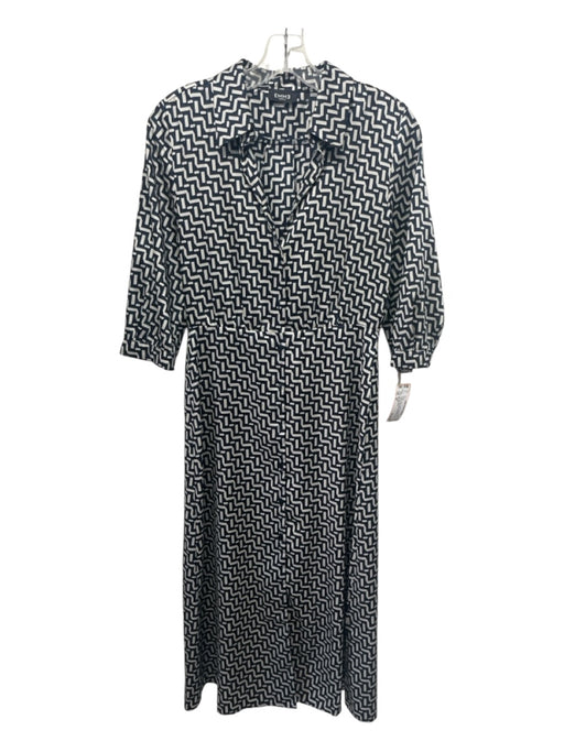 Marella Size 40 Cream, Navy & Black Polyester Collared Geo Print Dress Cream, Navy & Black / 40